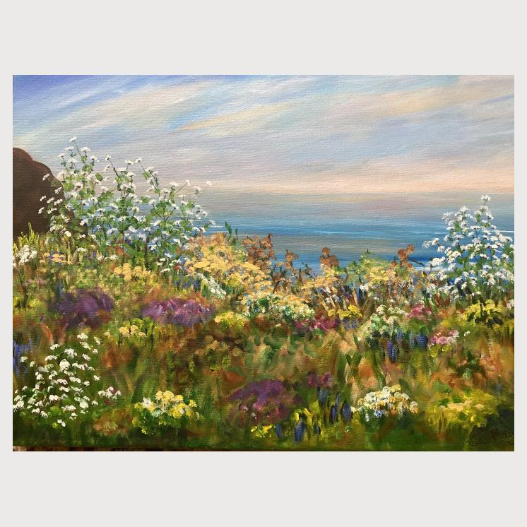 Spring flowers on the costal path 20x16 acrylic £200
